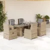  7 részes bézs polyrattan kerti étkezőgarnitúra párnákkal