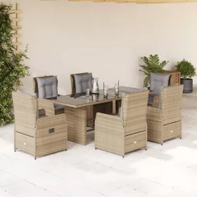    7 részes bézs polyrattan kerti étkezőgarnitúra párnákkal