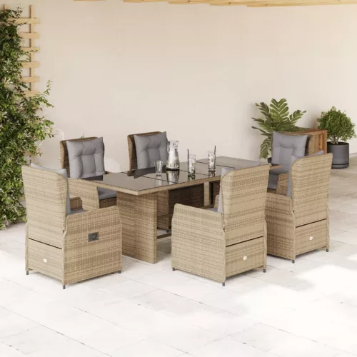  7 részes bézs polyrattan kerti étkezőgarnitúra párnákkal