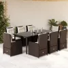  9 részes barna polyrattan kerti étkezőgarnitúra párnákkal