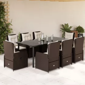    9 részes barna polyrattan kerti étkezőgarnitúra párnákkal