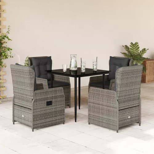  5 részes szürke polyrattan kerti étkezőgarnitúra párnával