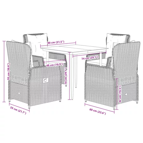  5 részes szürke polyrattan kerti étkezőgarnitúra párnával