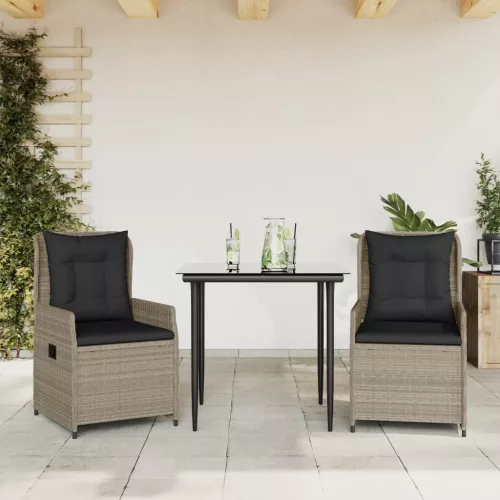  3részes világosszürke polyrattan kerti étkezőgarnitúra párnával
