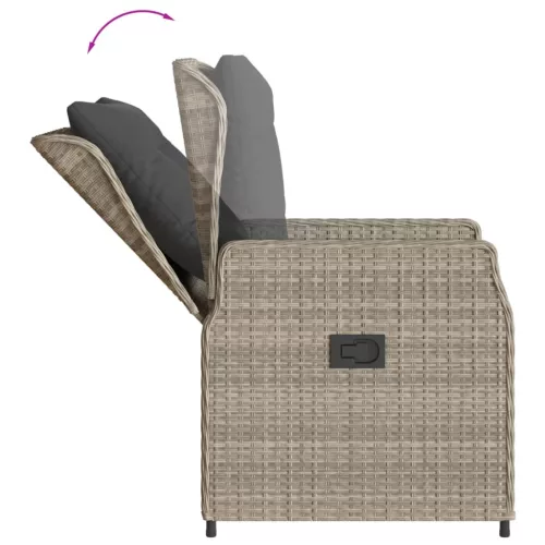  3részes világosszürke polyrattan kerti étkezőgarnitúra párnával