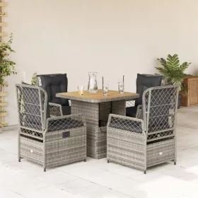    5 részes szürke polyrattan kerti étkezőgarnitúra párnával