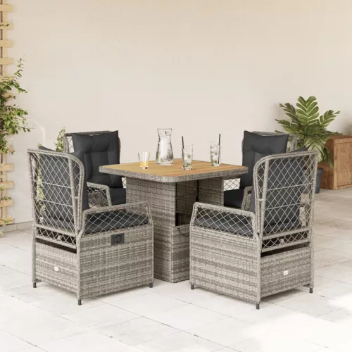  5 részes szürke polyrattan kerti étkezőgarnitúra párnával