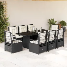    9 részes fekete polyrattan kerti étkezőgarnitúra párnákkal