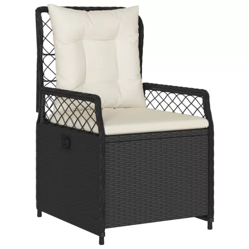  9 részes fekete polyrattan kerti étkezőgarnitúra párnákkal