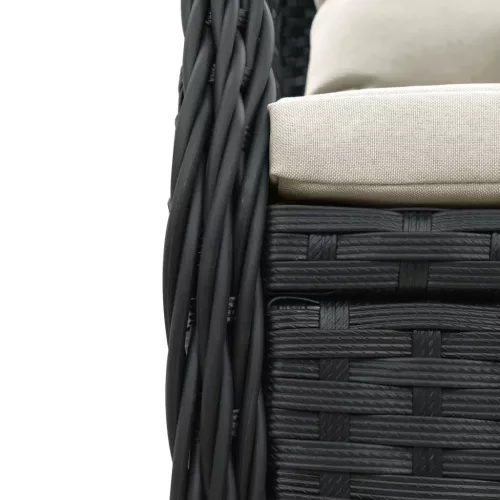  9 részes fekete polyrattan kerti étkezőgarnitúra párnákkal