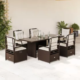    7 részes barna polyrattan kerti étkezőgarnitúra párnával