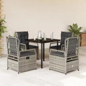    5 részes szürke polyrattan kerti étkezőgarnitúra párnával