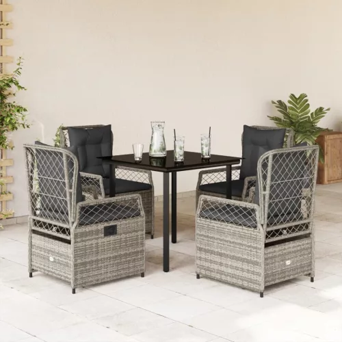  5 részes szürke polyrattan kerti étkezőgarnitúra párnával