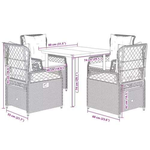  5 részes szürke polyrattan kerti étkezőgarnitúra párnával