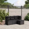  4 részes fekete polyrattan kerti ülőgarnitúra párnákkal