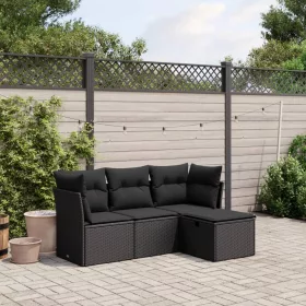    4 részes fekete polyrattan kerti ülőgarnitúra párnákkal