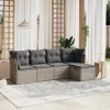  5 részes világosszürke polyrattan kerti ülőgarnitúra párnákkal