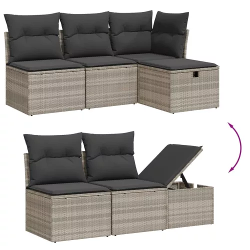  5 részes világosszürke polyrattan kerti ülőgarnitúra párnákkal
