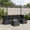  6 részes fekete polyrattan kerti ülőgarnitúra párnákkal
