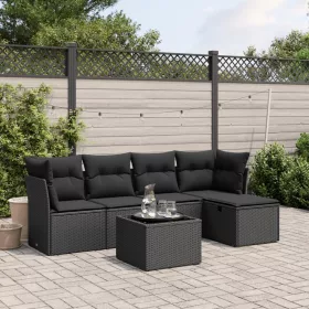    6 részes fekete polyrattan kerti ülőgarnitúra párnákkal
