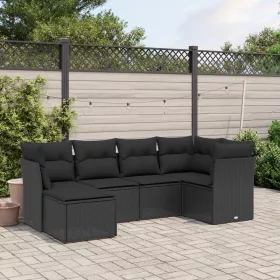    6 részes fekete polyrattan kerti ülőgarnitúra párnákkal