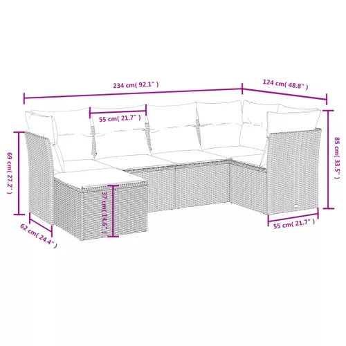  6 részes fekete polyrattan kerti ülőgarnitúra párnákkal