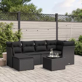    7 részes fekete polyrattan kerti ülőgarnitúra párnával