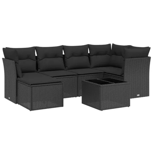  7 részes fekete polyrattan kerti ülőgarnitúra párnával