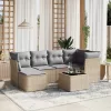  7 részes vegyes bézs polyrattan kerti ülőgarnitúra párnákkal