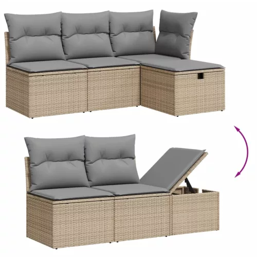  7 részes vegyes bézs polyrattan kerti ülőgarnitúra párnákkal