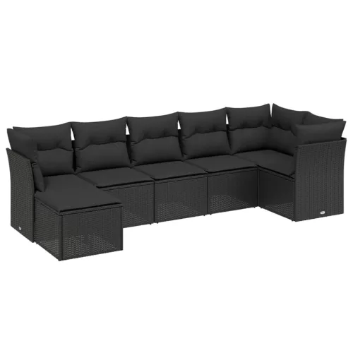  7 részes fekete polyrattan kerti ülőgarnitúra párnával