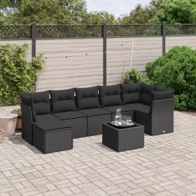    8 részes fekete polyrattan kerti ülőgarnitúra párnákkal