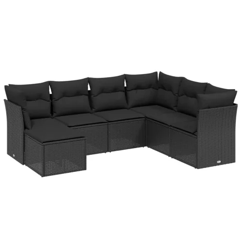  7 részes fekete polyrattan kerti ülőgarnitúra párnával