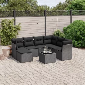    8 részes fekete polyrattan kerti ülőgarnitúra párnákkal