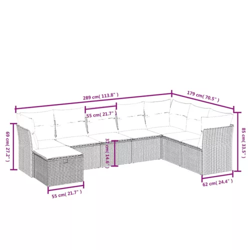  8 részes fekete polyrattan kerti ülőgarnitúra párnákkal