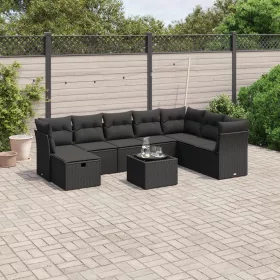    9 részes fekete polyrattan kerti ülőgarnitúra párnákkal