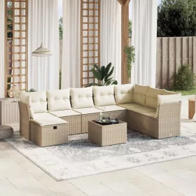    9 részes bézs polyrattan kerti ülőgarnitúra párnákkal