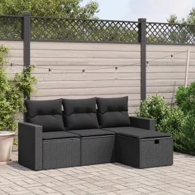    4 részes fekete polyrattan kerti ülőgarnitúra párnákkal