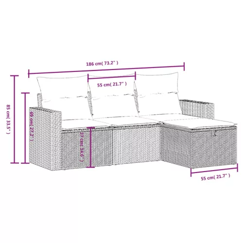  4 részes fekete polyrattan kerti ülőgarnitúra párnákkal