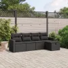  5 részes fekete polyrattan kerti kanapészett párnákkal