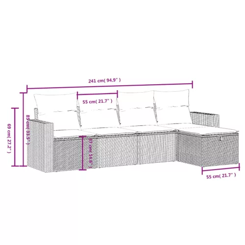  5 részes fekete polyrattan kerti kanapészett párnákkal