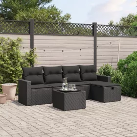    6 részes fekete polyrattan kerti ülőgarnitúra párnákkal