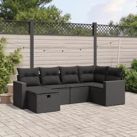    6 részes fekete polyrattan kerti ülőgarnitúra párnákkal