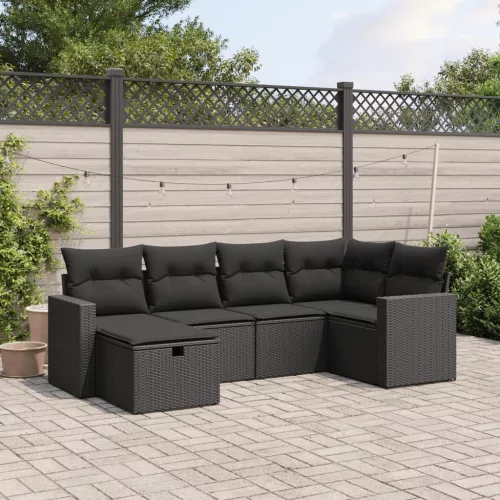  6 részes fekete polyrattan kerti ülőgarnitúra párnákkal