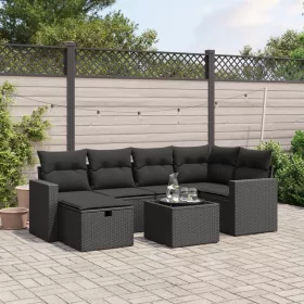   7 részes fekete polyrattan kerti ülőgarnitúra párnával