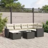  7 részes fekete polyrattan kerti ülőgarnitúra párnával