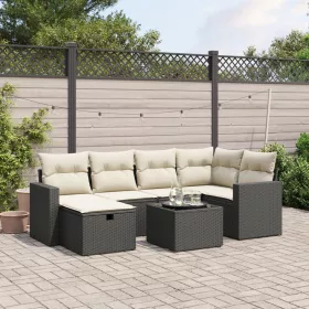    7 részes fekete polyrattan kerti ülőgarnitúra párnával