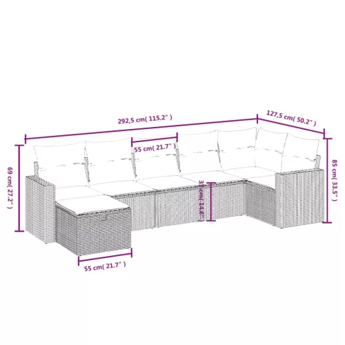  7 részes fekete polyrattan kerti ülőgarnitúra párnával