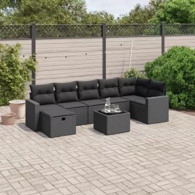    8 részes fekete polyrattan kerti ülőgarnitúra párnákkal