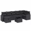  8 részes fekete polyrattan kerti ülőgarnitúra párnákkal